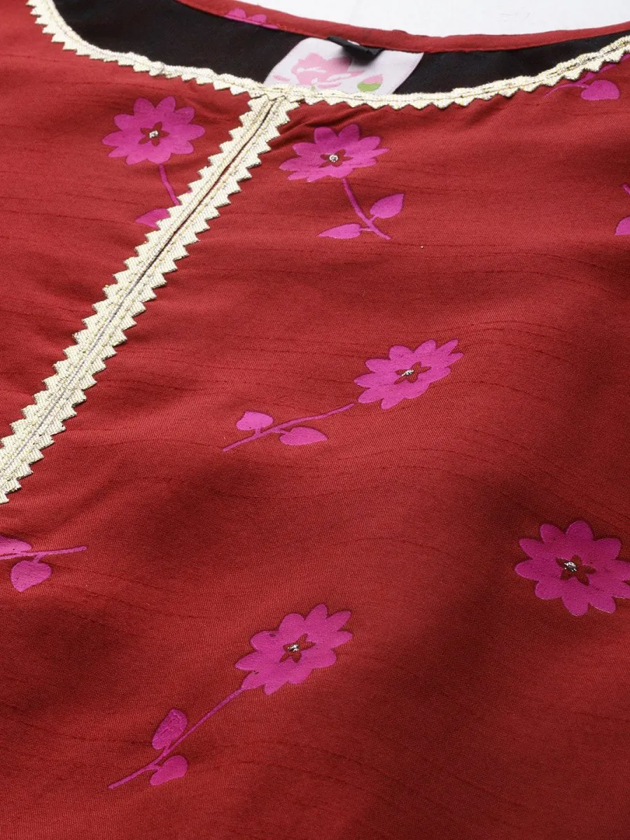 Ahalyaa Women Floral Print Red Beautiful Kurta set