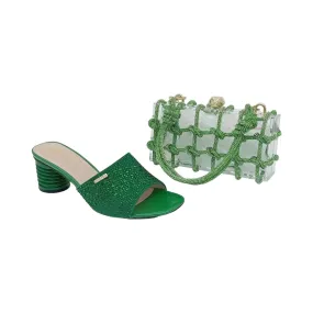Crystal Mule Heels and Acrylic Handbag Set