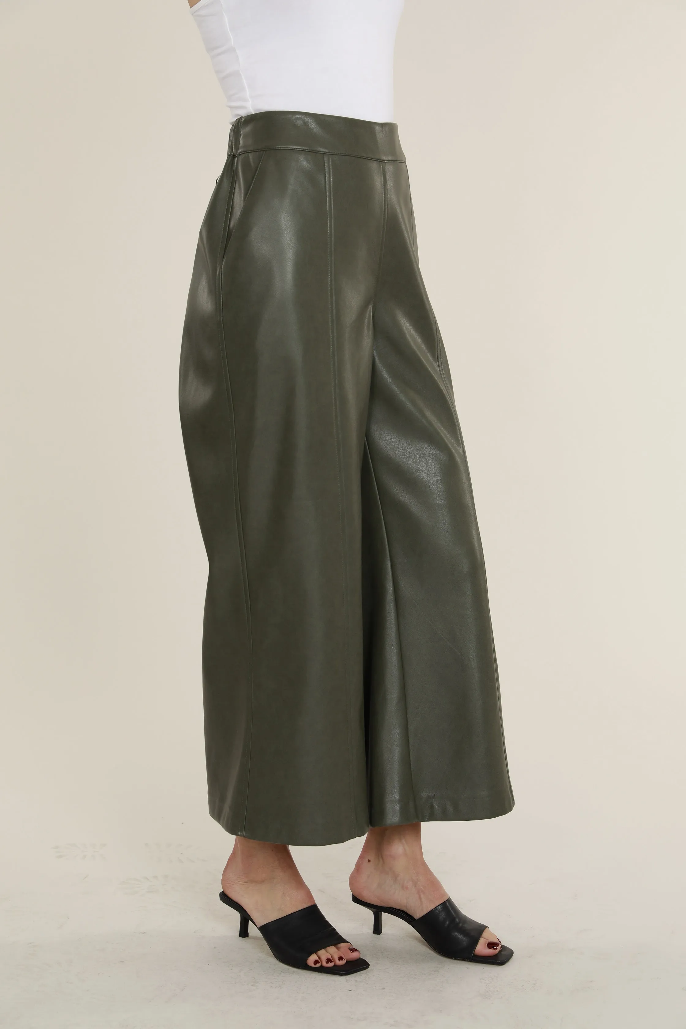Faux Leather Wide Leg Crop Pants