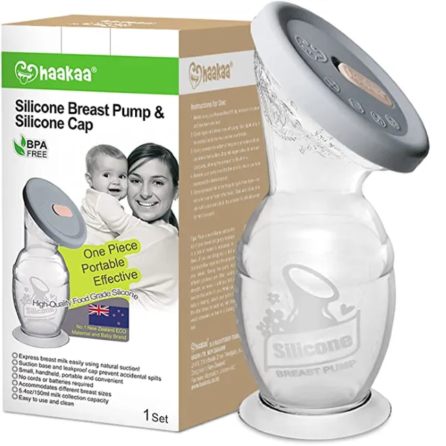 haakaa silicone manual breast pump with lid 150ml