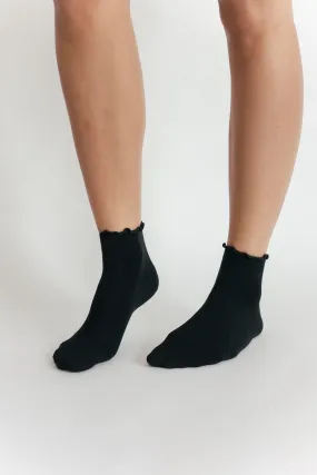 Mae Ruffled Ankle Sock - Black