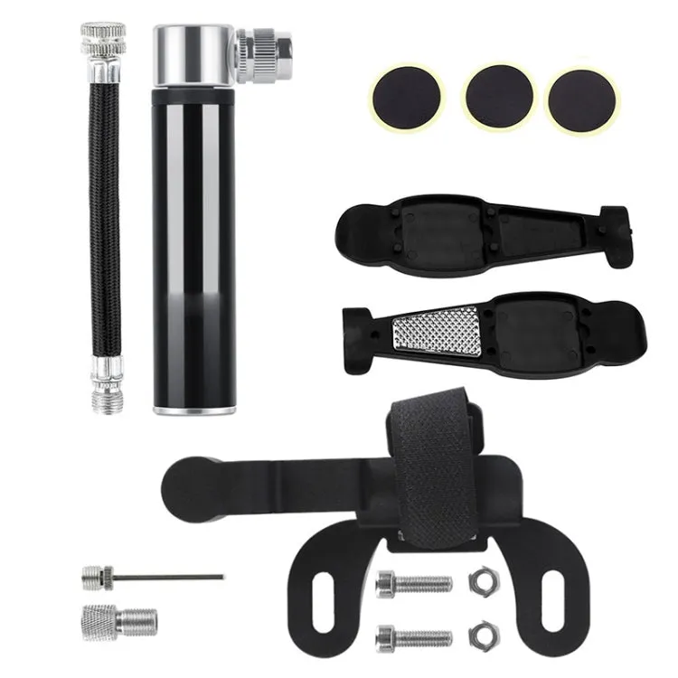 Manual Mini Portable Bicycle Aluminum Alloy Pump   Plastic glue-free tire patch   Tire lever (Black)