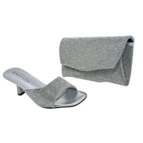 Meilee Rhinestone Mule Heels and Clutch Bag Set