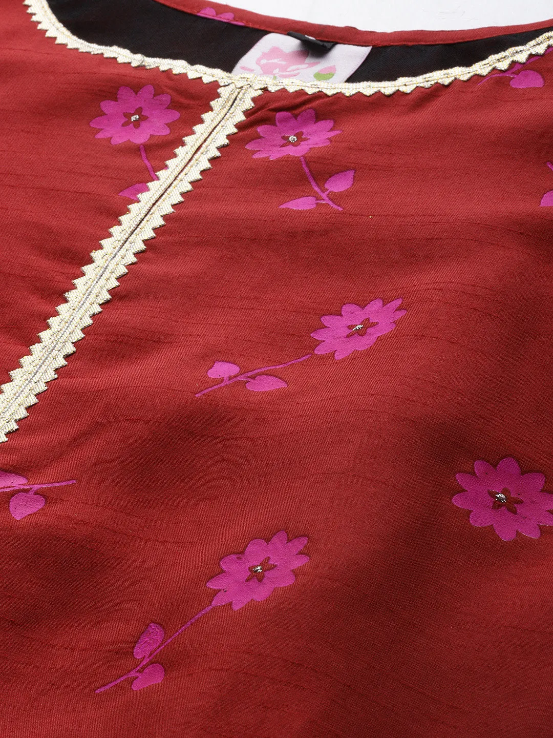 Red Floral Print Kurta Set