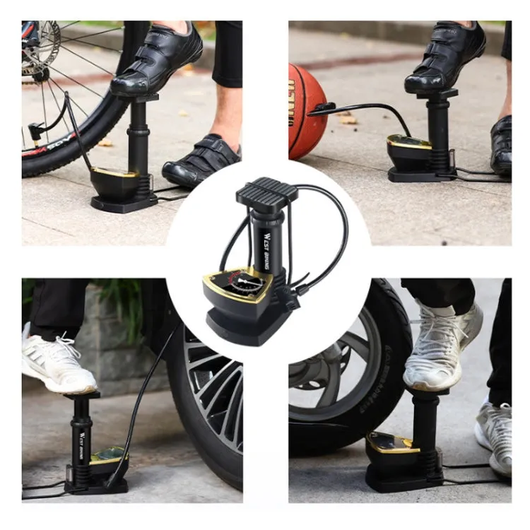 WEST BIKING Portable Mountain Bike Foot Pump With Barometer(118 Black)